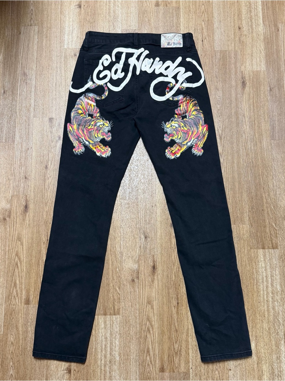 Ed Hardy Crawling Tiger Slim Taper Black Denim Jeans Men’s Size 30 Tattoo Art